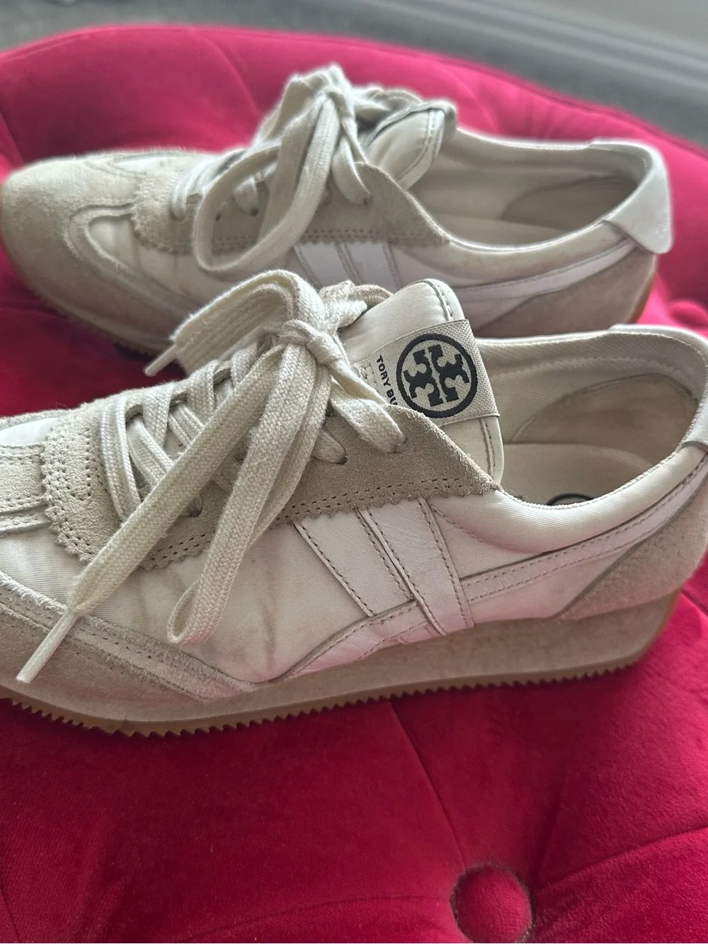 Tory Burch Neutral Suede & Leather Lace-Up Sneakers